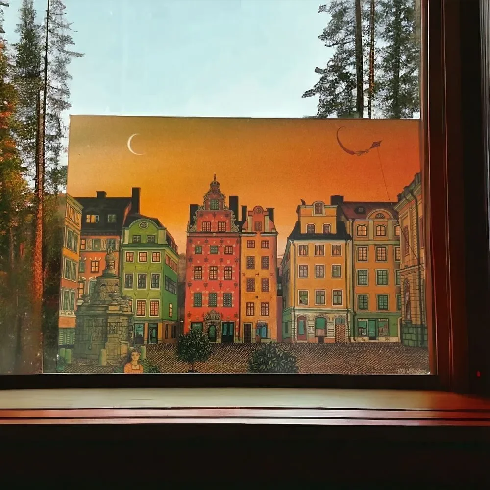 Marketplace Old Town Stockholm‎ Sweden Postcard 1978 Vintage Artist Rendering